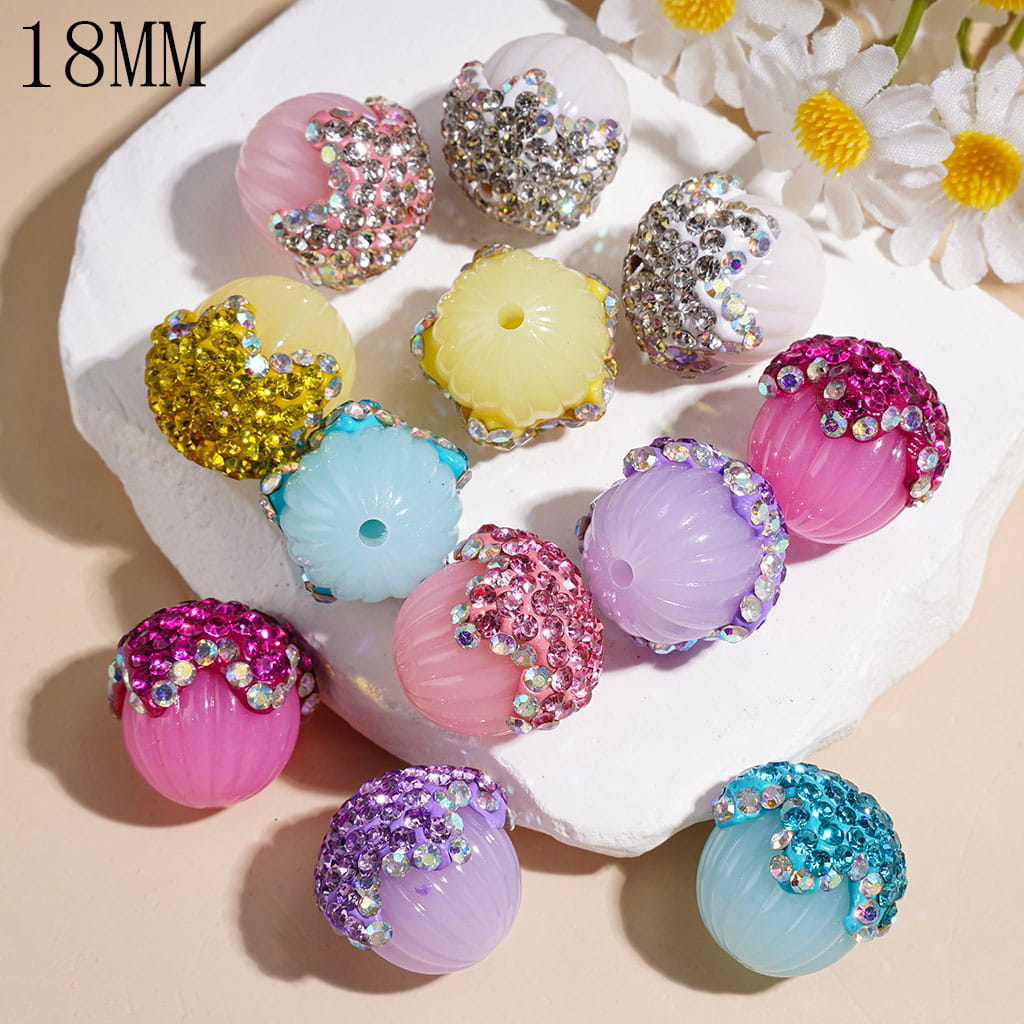 Acrylic Beads Textured Pumpkin, Clay Star Covered with Shiny Rhinestones, 18MM Random Mix Multi-Color (It's a Little Hard to Stick into the Pen Pole)
