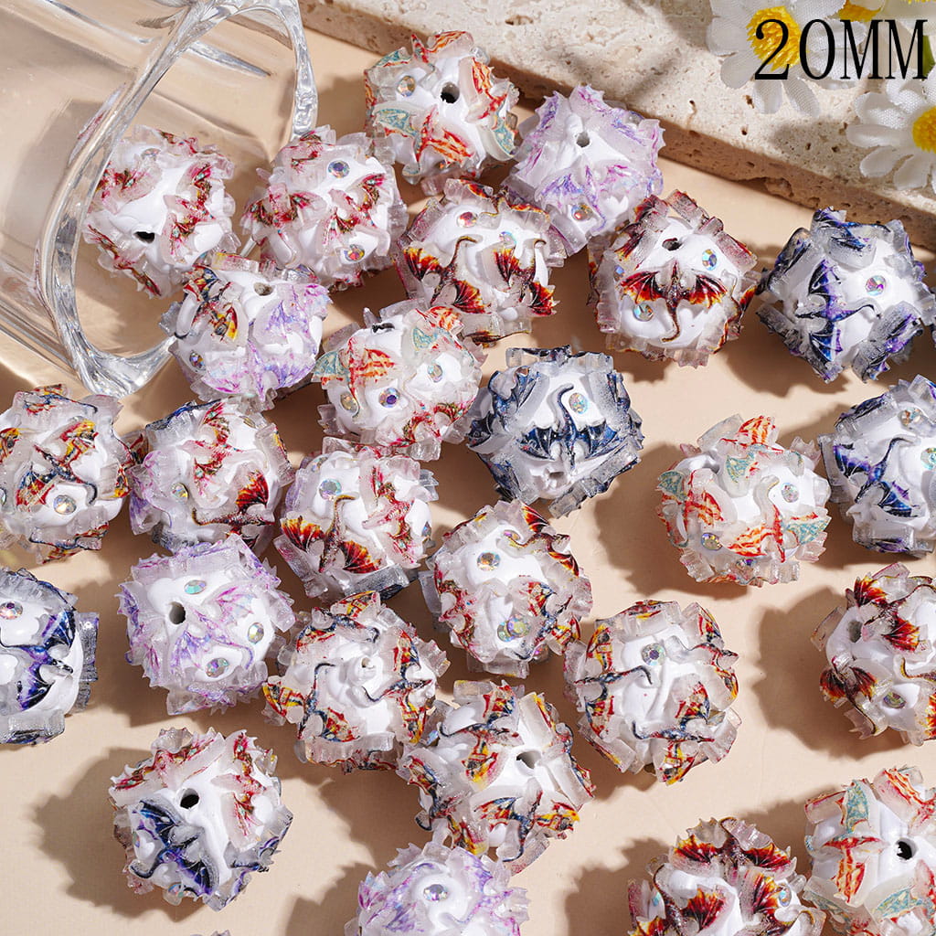 Clay Beads with Flying Dragon in Various Colors, AB Rhinestones, 20MM Random Mix