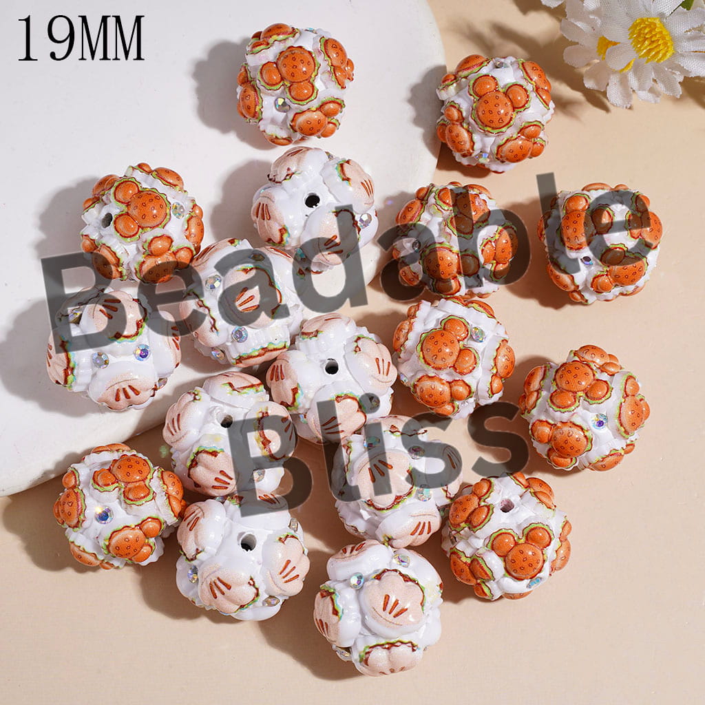 19MM - Clay Beads with Hamburger Style Mouse Head and Mouse Palm, AB Rhinestones, Random Mix