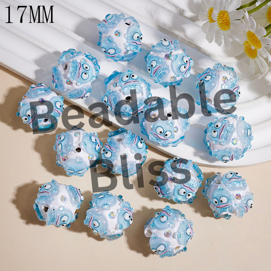 Clay Beads Ugly Fish and AB Rhinestones in Blue Series, 17MM
