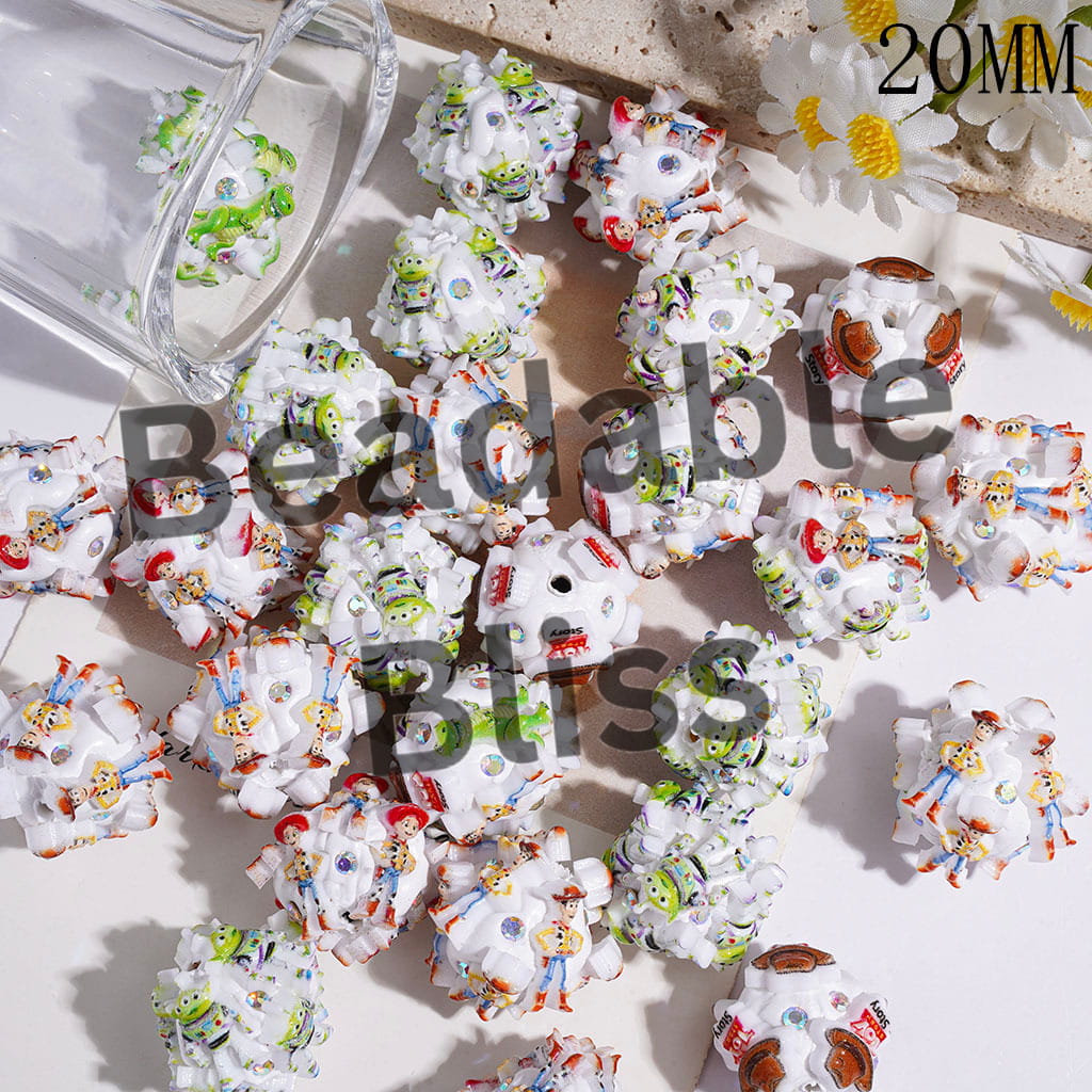 Clay Beads with Toy Adventure Character Series and AB Rhinestones, 20MM Random Mix