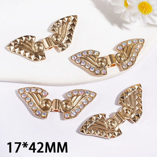 Angel Wings with AB Rhinestone Alloy Beads, 17*42MM Gold Color