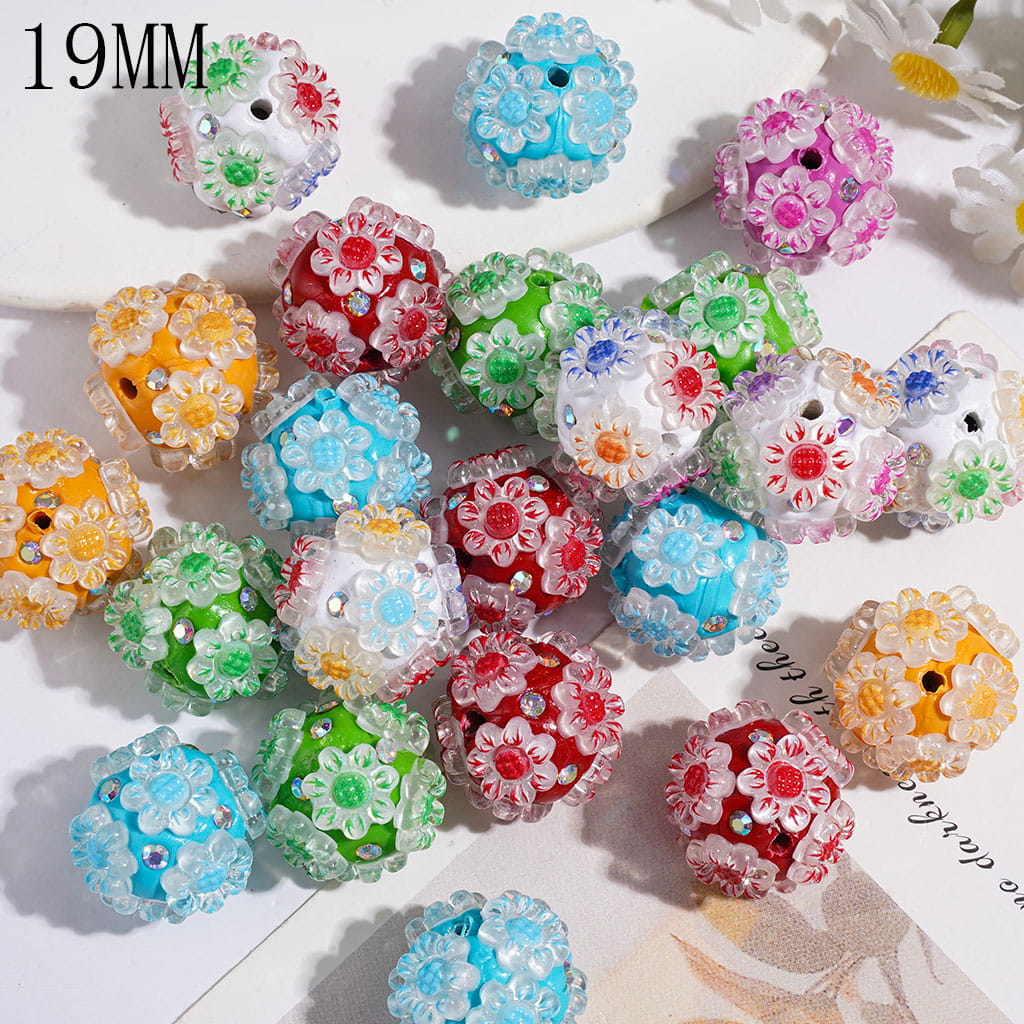 Clay Beads Sun Flower and AB Rhinestone, 19MM Multi-Color Random Mix