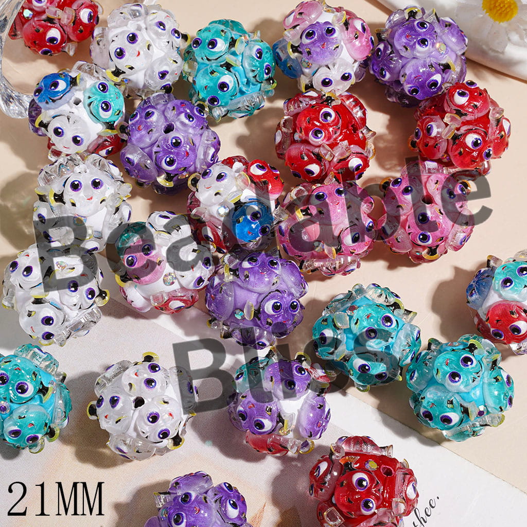 Clay Beads with Ugly Fish Character Series and AB Rhinestones, 21MM, Multicolor, Random Mix