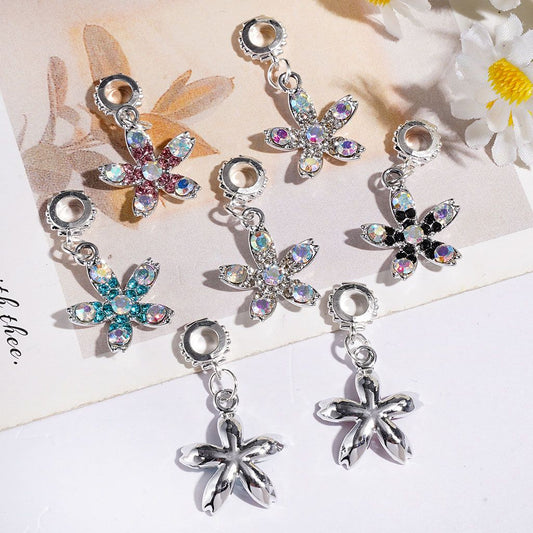 Alloy Bail Loop Beads, Charm Pendants Flower with Various Colors Rhinestones, Jewelry Accessories, Multi-Color, Random Mix