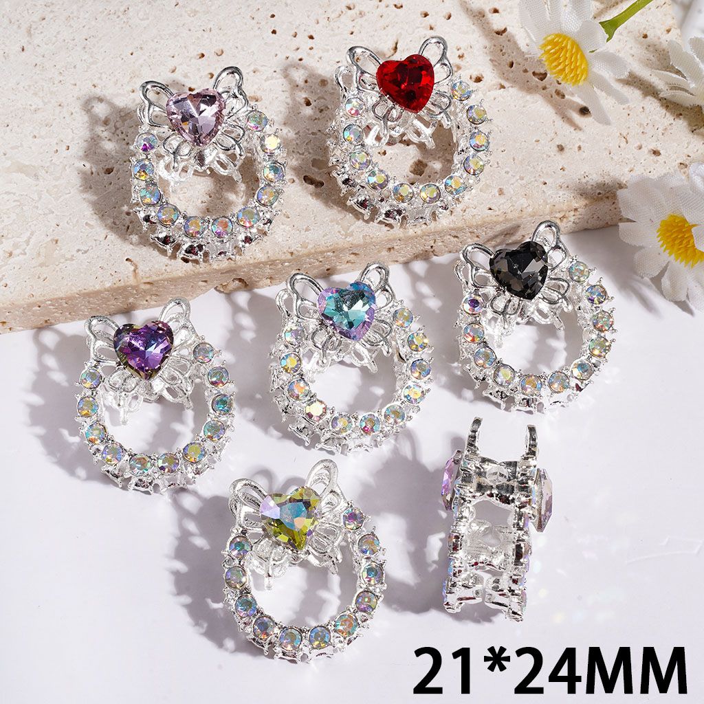 Alloy Beads Hallowed Wreath with Butterfly and Heart and AB Rhinestones, 21*24MM, Multi-Color, Random Mix