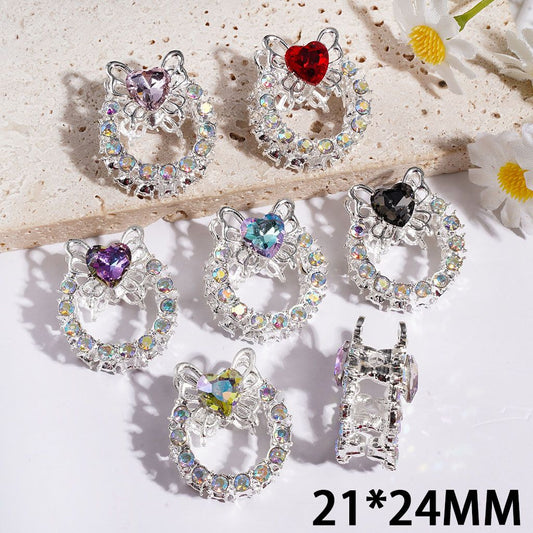 Alloy Beads Hallowed Wreath with Butterfly and Heart and AB Rhinestones, 21*24MM, Multi-Color, Random Mix
