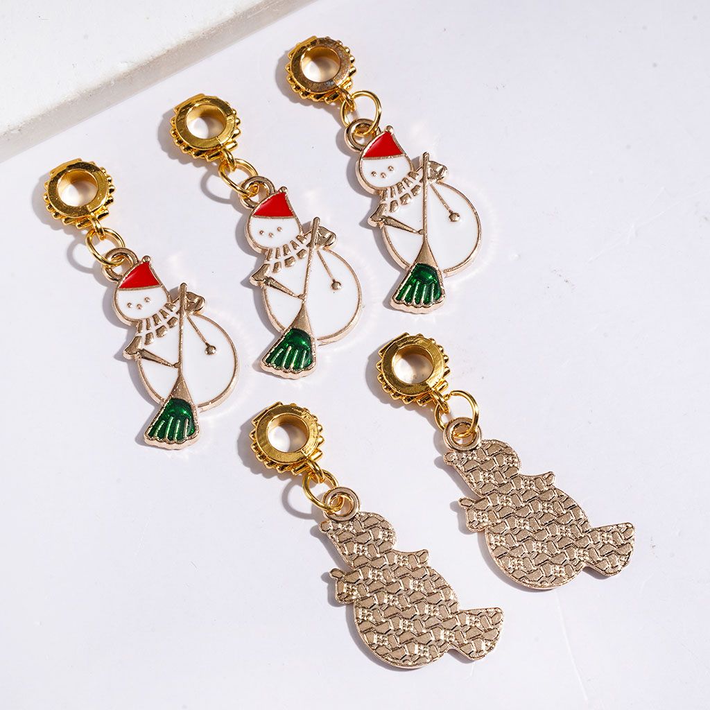 Gold Alloy Bail Loop Beads, Hanging Charms or Pendants with Christmas Snowman Holding Besom Broom, Jewelry Accessories