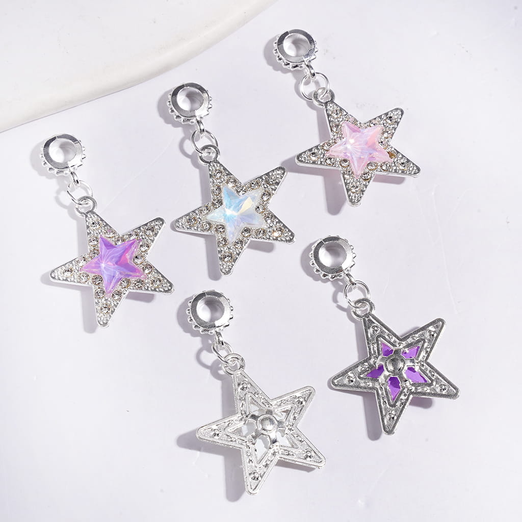 Alloy Bail Loop Beads, Hanging Charms or Pendants Five-Pointed Star with Sparkling Star Crystal and Clear Rhinestones, Jewelry Accessories, Multicolor, Random Mix
