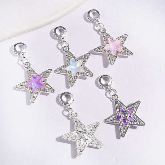 Alloy Bail Loop Beads, Hanging Charms or Pendants Five-Pointed Star with Sparkling Star Crystal and Clear Rhinestones, Jewelry Accessories, Multicolor, Random Mix