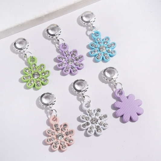 Alloy Bail Loop Beads, Charm Pendants Snowflake with Clear Rhinestones, Jewelry Accessories, Multi-Color, Random Mix