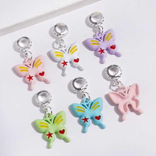 Silver Metal Bail Loop Beads, Hanging Charm Pendants Butterfly with Star Heart Pattern, Jewelry Accessories, Multi-Color, Random Mix