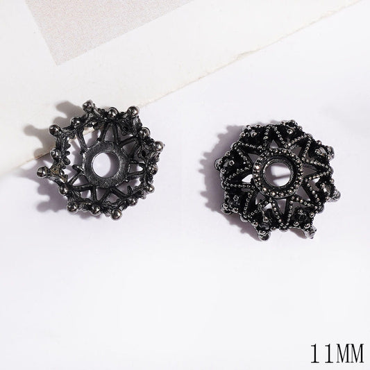 Alloy Bead Cages Hollowed Eight Pointed Star, Bead Cap, 11MM Gun Black (They Fit 9MM Beads)