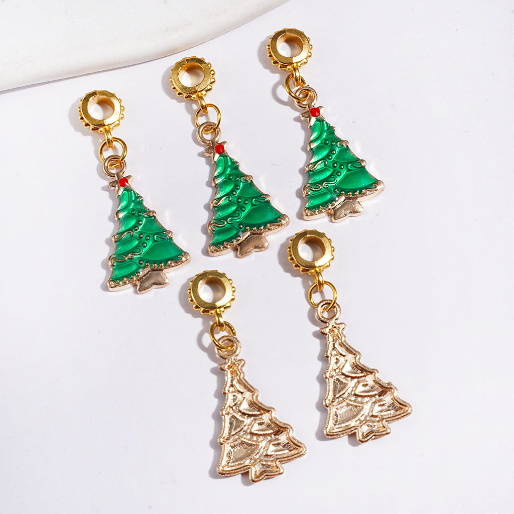 Gold Metal Bail Loop Beads with Hanging Charm Pendants Christmas Tree, Jewelry Accessories