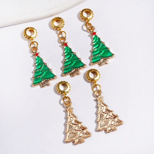 Gold Metal Bail Loop Beads with Hanging Charm Pendants Christmas Tree, Jewelry Accessories