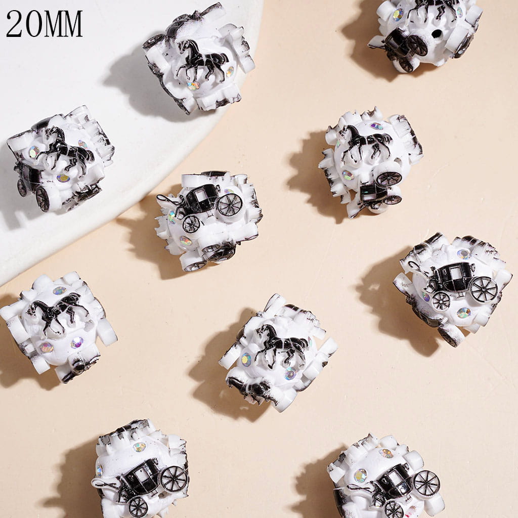 Clay Beads with Black European-Style Carriage Horse and AB Rhinestones, 20MM