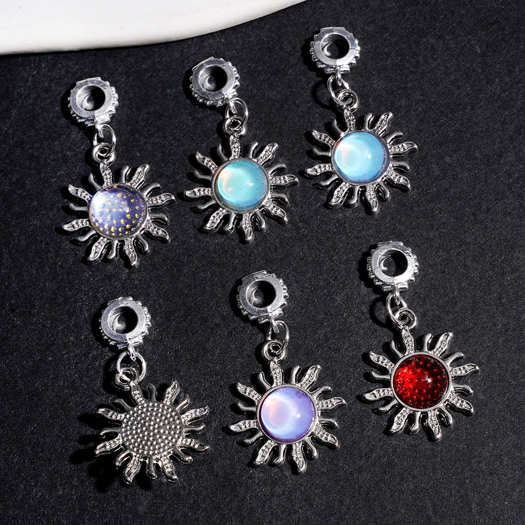 Charm Pendants Sun with Half-Faced Round Clear Rhinestones, Alloy Bail Beads for DIY Jewelry Accessories, Multi-Color Random Mix
