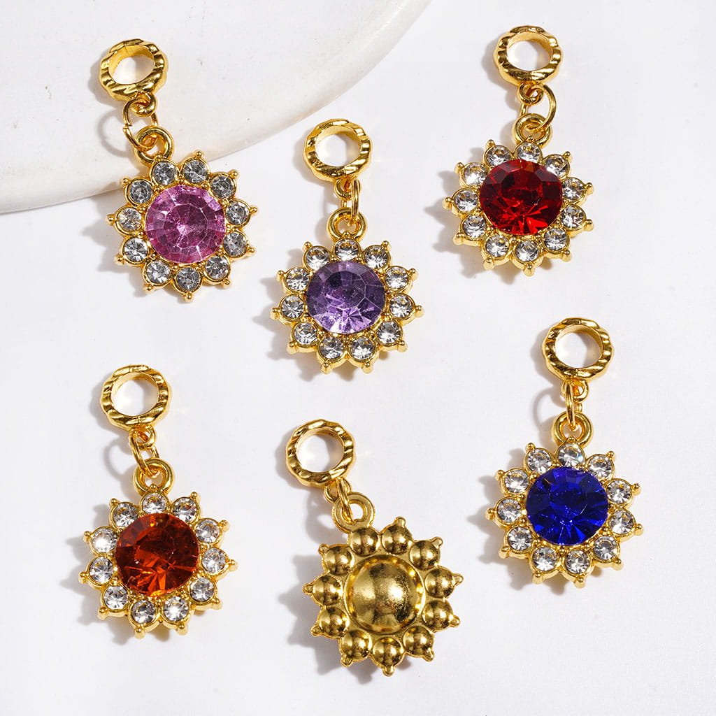 Gold Charm Pendants Sun with Big Cone Shaped and Clear Rhinestones, Alloy Bail Beads for DIY Jewelry Accessories, Multi-Color Random Mix