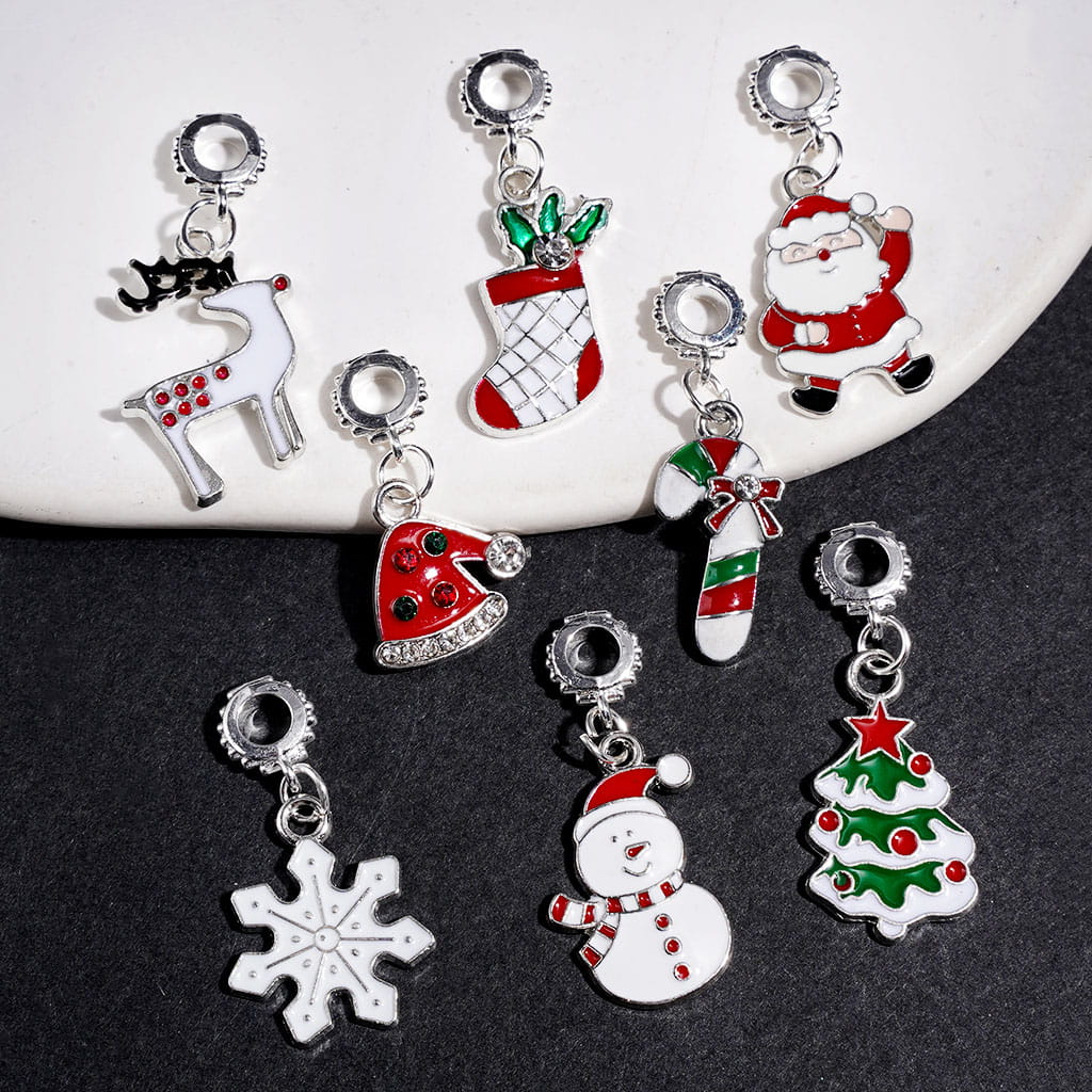 Charm Pendants with Christmas Tree Hat Stock Reindeer Snowman Snowflake Candy Cane, Clear Rhinestones, Alloy Bail Beads for DIY Jewelry Accessories, Random Mix