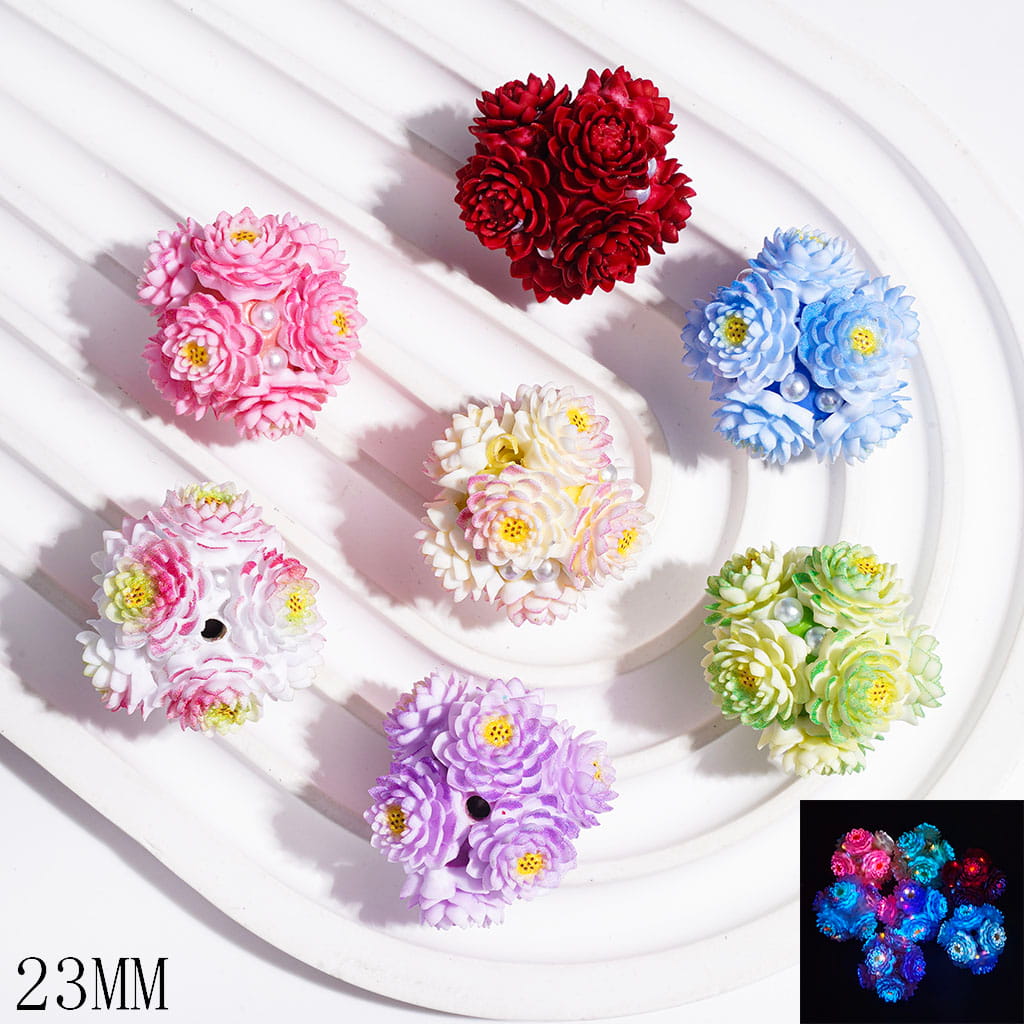 Clay Beads Luminous with Solid Colors Lotus Flower and White Pearls, 23MM, Multi-Color, Random Mix