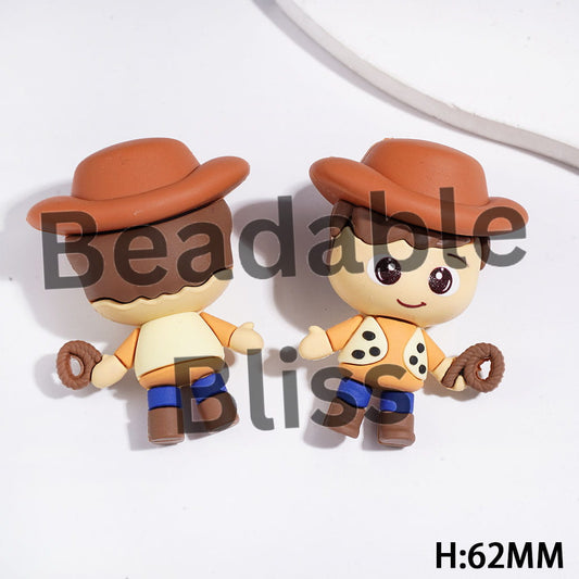 Cowboy Puppet Toy Adventure Character Soft PVC Rubber Figurine, Height 62MM (No-Hole)