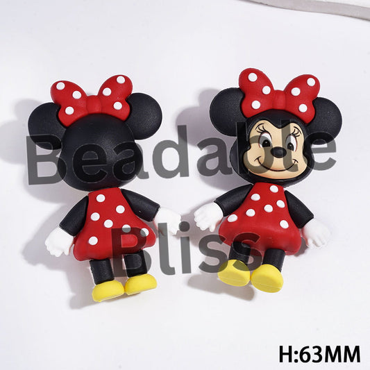 Girl Mouse Character with Smiling Face Soft PVC Rubber Figurine, Height 63MM (No-Hole)
