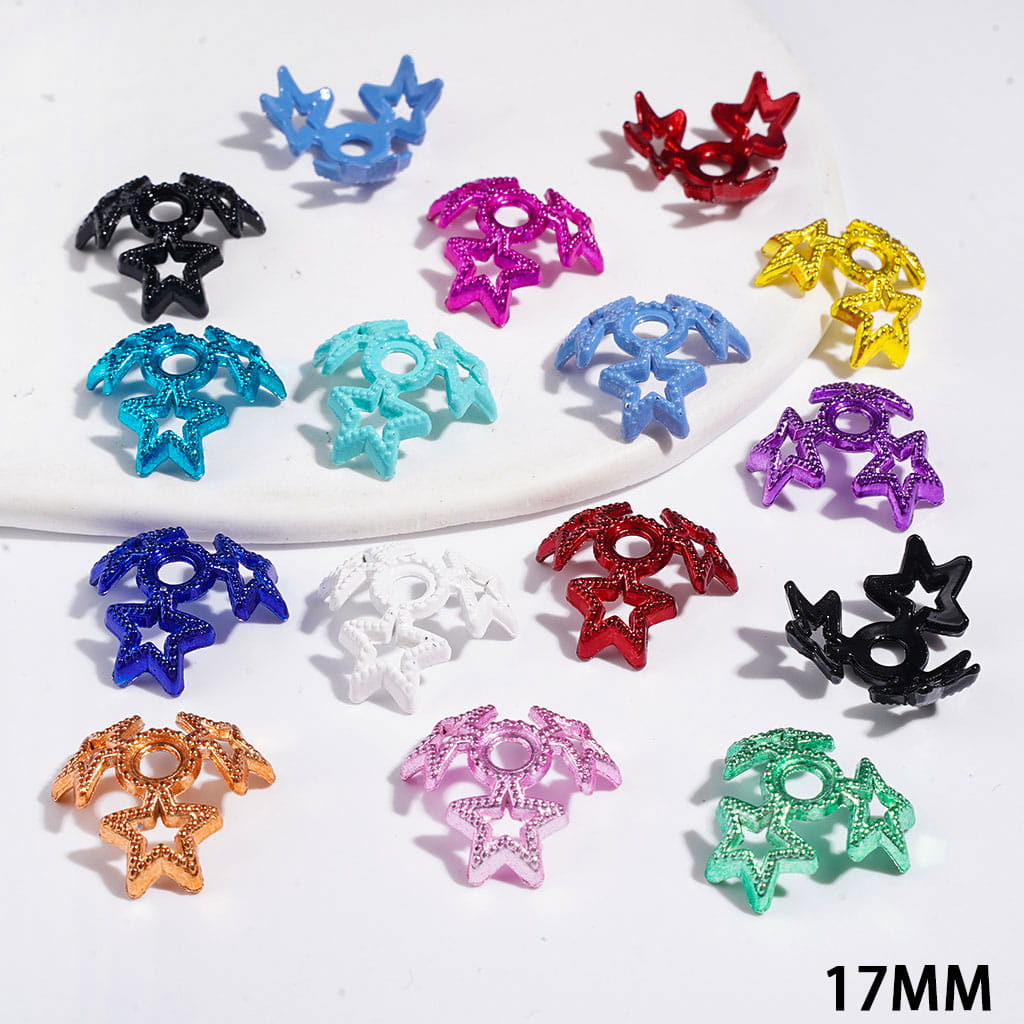Alloy Beads Cages Hollowed Five-Pointed Star, Bead Cap, 17MM Assorted Colors Random Mix (They Fit 16MM Beads)