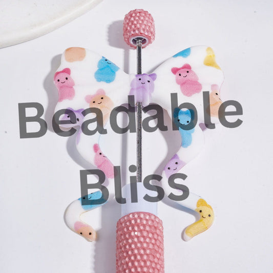 Man Exclusive Theme Silicone Focal Beads Soft Bowtie with Long Ribbon, 59*70MM