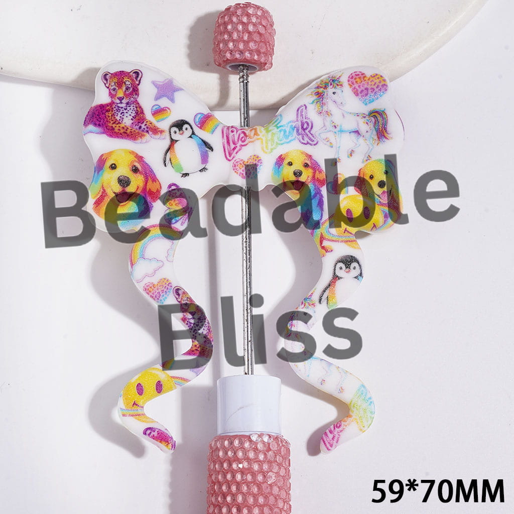 Focal Beads Soft Bowtie, Bowkont with Long Ribbon and Brightly Colored Animal Theme Dog Penguin Leopard Horse Print, 59*70MM