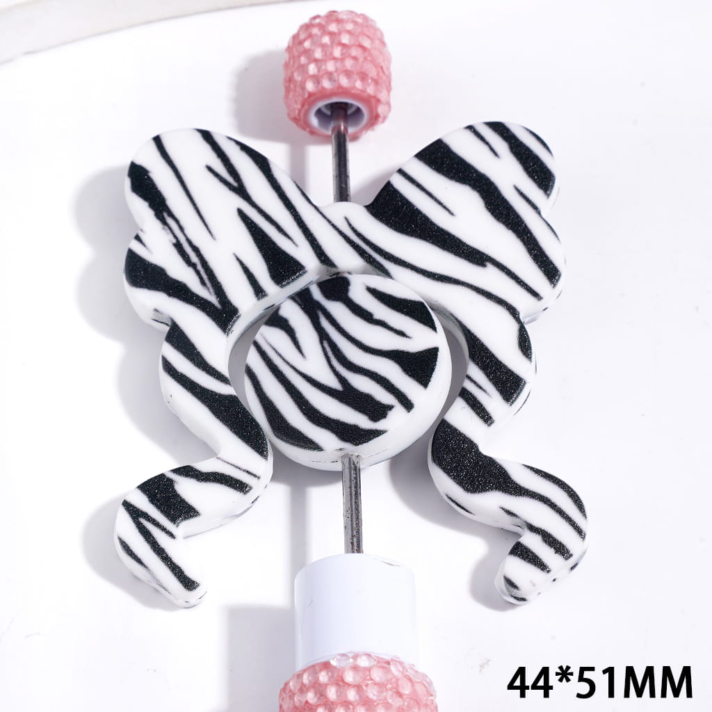 Silicone Focal Beads with Black White Stripe, Flat Round Pieces and Bowtie, 44*51MM