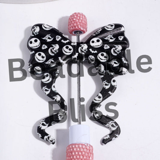 Silicone Focal Beads Bowtie with Long Ribbon and Skull Ghost Bat, 59*70MM