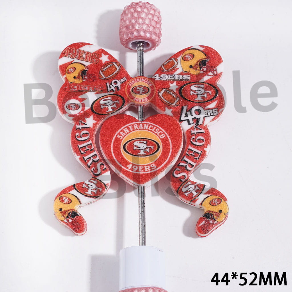 Silicone Focal Beads with SF Football Team, Heart and Bowtie, 44*52MM