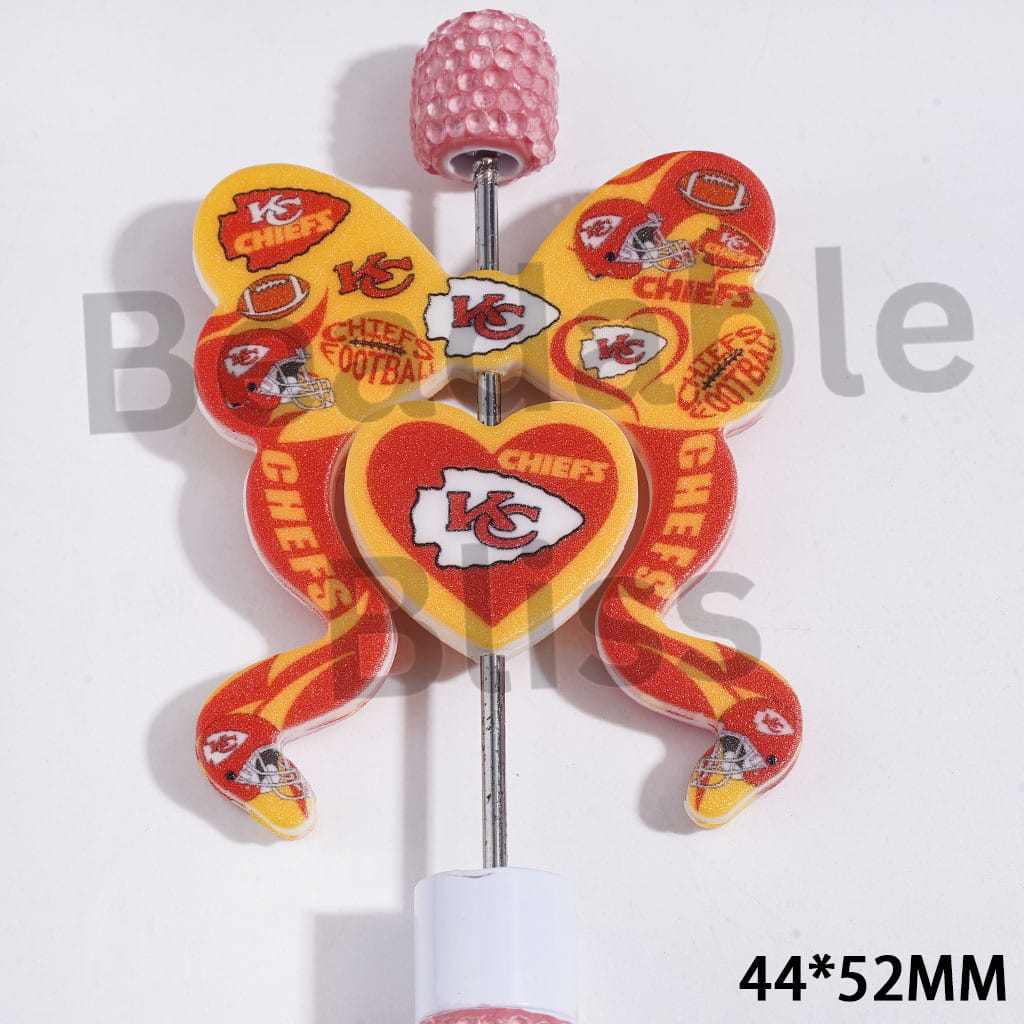 Silicone Focal Beads with KC Football Team, Hear and Bowtie, 44*52MM