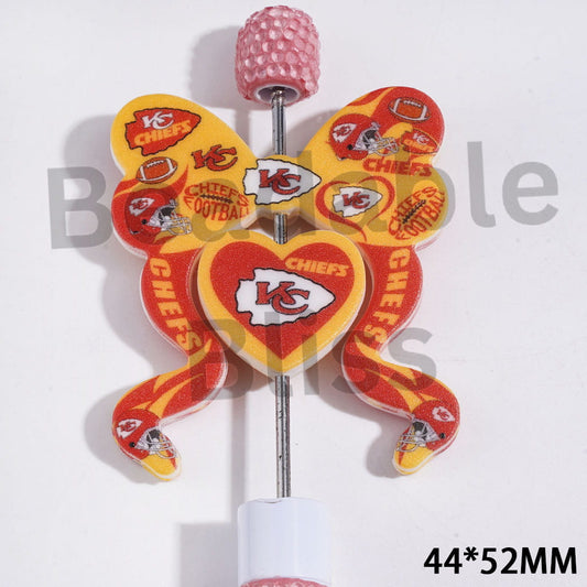 Silicone Focal Beads with KC Football Team, Hear and Bowtie, 44*52MM