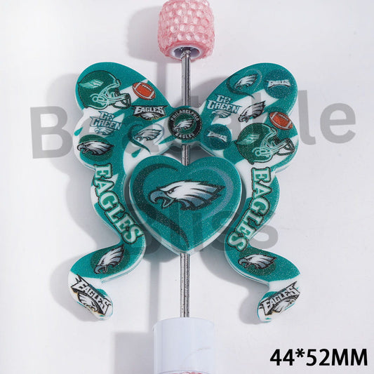 Bird Football Team Silicone Focal Beads, Bowtie and Heart, 44*52MM