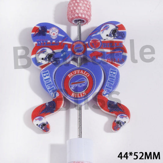 Buffalo Football Team Silicone Focal Beads, Bowtie and Heart, 44*52MM