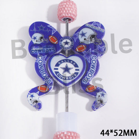 Dallas Football Team Silicone Focal Beads, Bowtie and Heart, 44*52MM