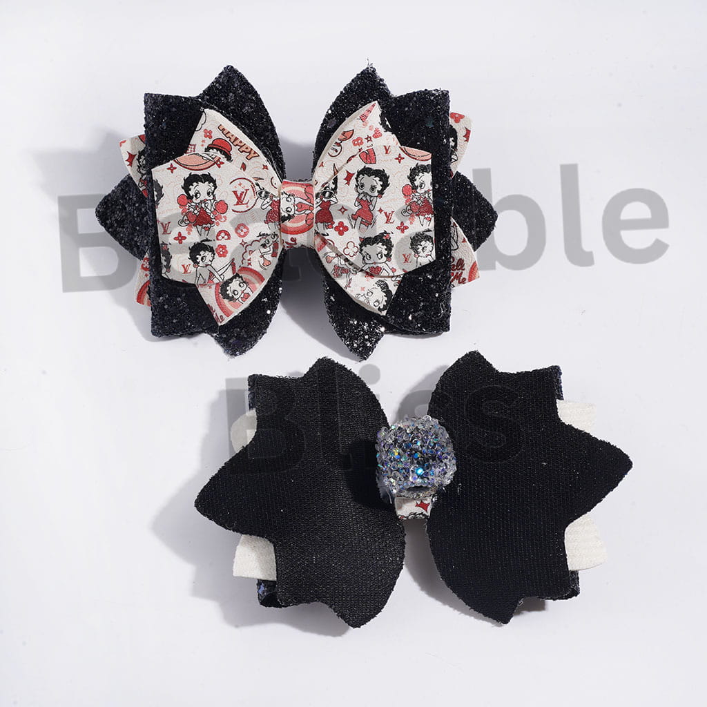 Acrylic Sugar Beads with AB Rhinestone and Clear Ball Chains, Fabric Bowtie with Shiny Sequin Old Doll Characters