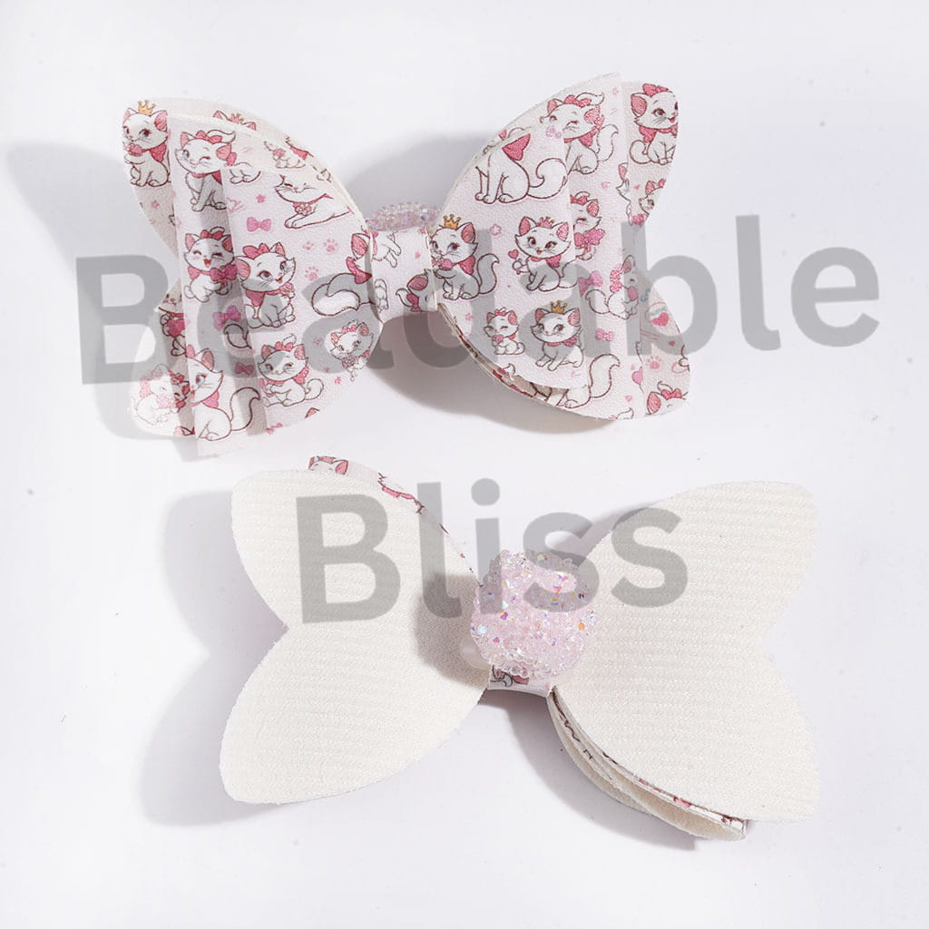 Acrylic Sugar Beads with AB Rhinestone and Clear Ball Chains, Fabric Bowtie with Pink Cat Characters