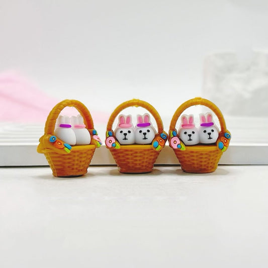 3D Adhesive Mould Two Cute Bunnies Rabbits in a Basket Easter Silicone Focal Beads
