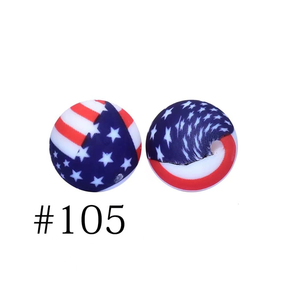 USA the US Flag Printed Silicone Beads Number 105