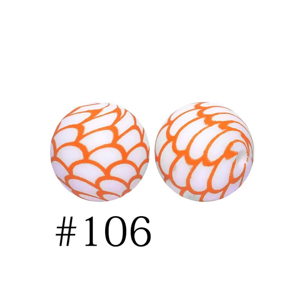 Orange Waves Printed Silicone Beads Number 106