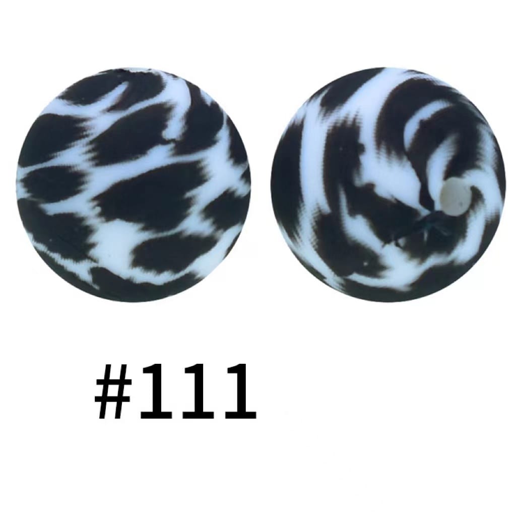 White Jaguar Printed Silicone Beads Number 111