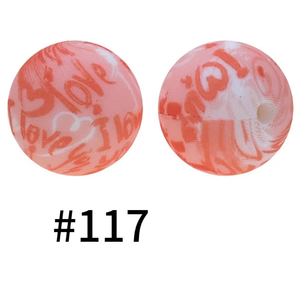 I Love You Printed Silicone Beads Number 117