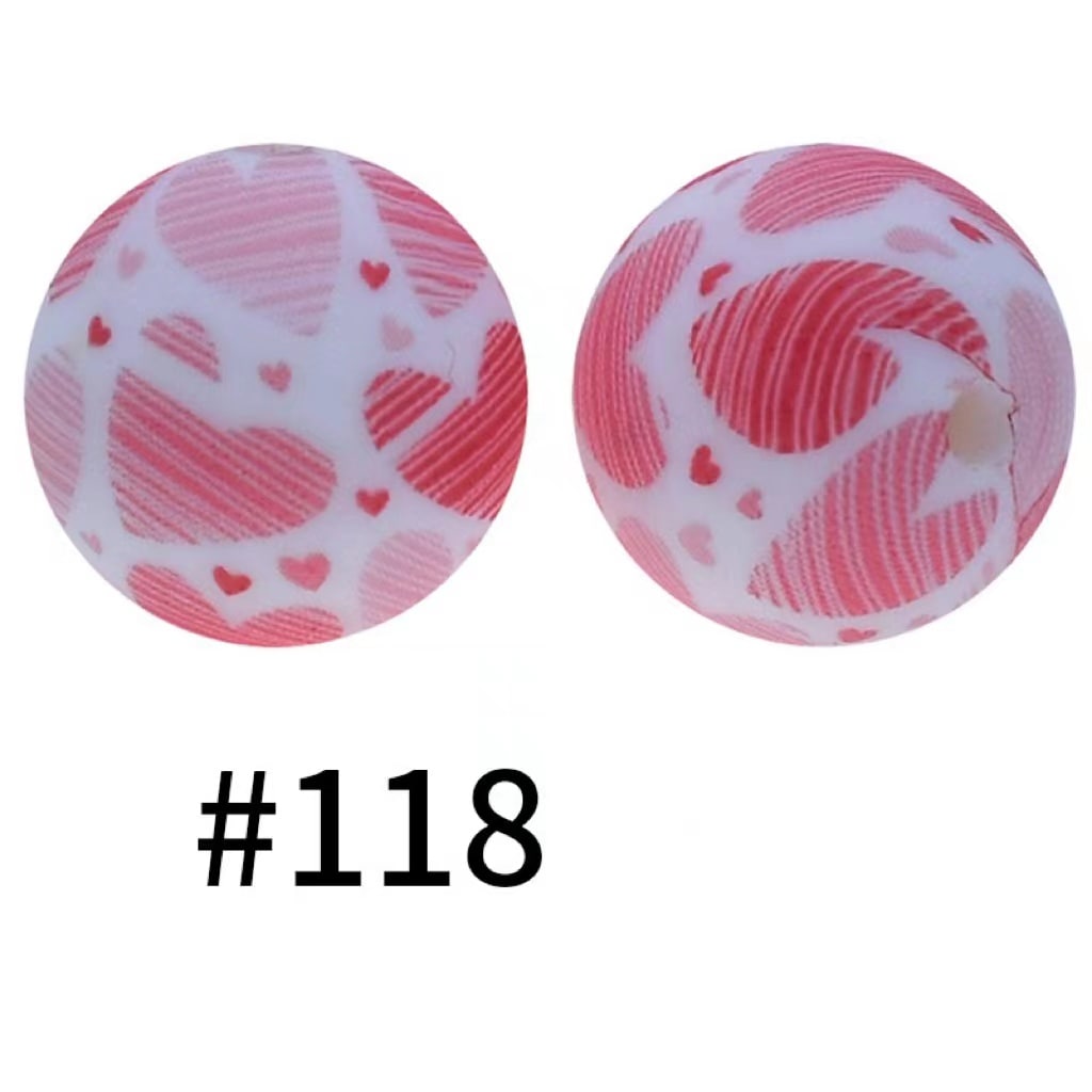 Pink Hearts Printed Silicone Beads Number 118