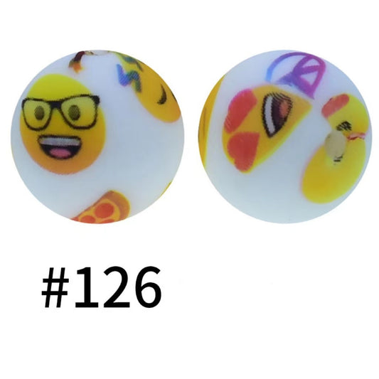 Emoji Printed Silicone Beads Number 126