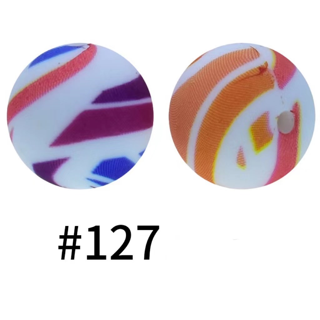 Purple and Orange Stripes Printed Silicone Beads Number 127