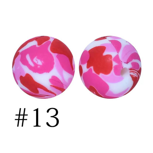 Pink Camouflage Printed Silicone Beads Number 13