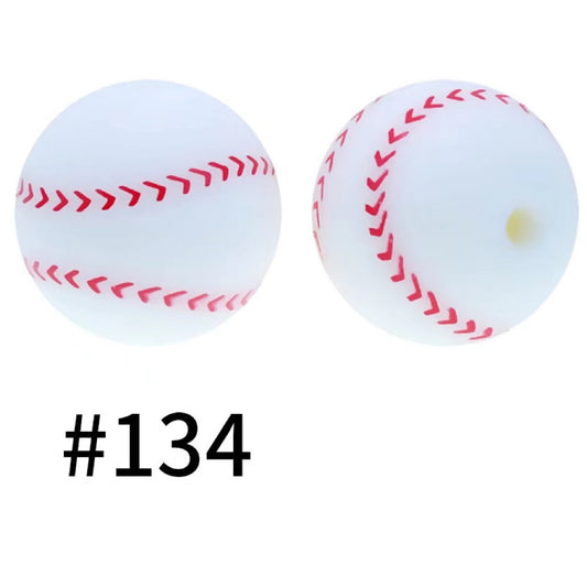 Baseball Tennis Ball Printed Silicone Beads Number 134