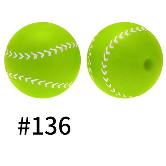 Green Tennis Ball Printed Silicone Beads Number 136